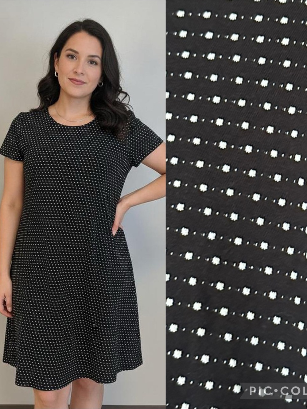 Maeve for Anthropologie Black Mini Dress with White Micro Dot Print size large